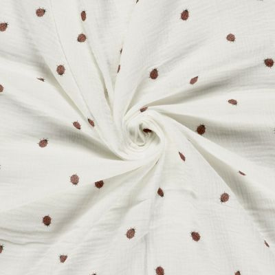 Tissu Double gaze de Coton Maé petites coccinelles sur fond Ecru - Par 10 cm