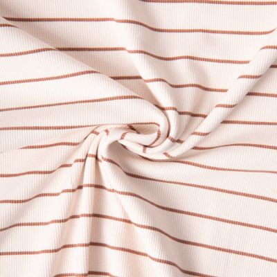 Tissu Jersey Coton Bord côte June rayures Brun sur fond Ecru - Par 10 cm