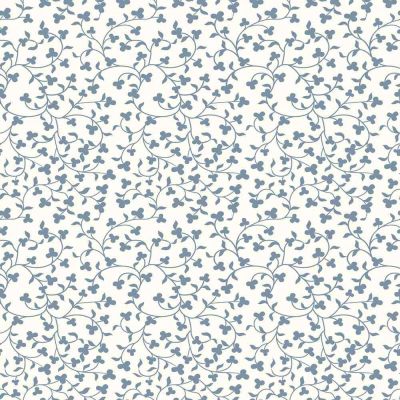 Tissu Popeline de Coton Elise Motif floral fin bleuté sur fond Ecru - Par 10 cm