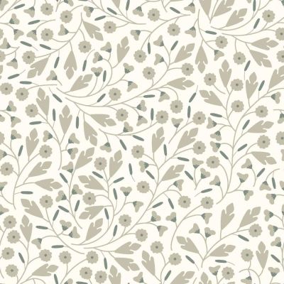 Tissu Popeline de Coton Sauge douce floral décoratif sur fond Ecru - Par 10 cm