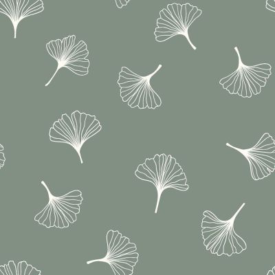 Tissu Popeline de Coton Ginkgo sur fond Vert sauge - Par 10 cm
