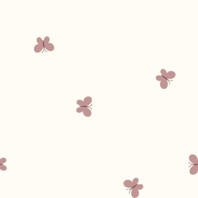 Tissu Popeline de Coton Léonie LittleBird Papillons Rose poudré sur fond Ecru - Par 10 cm