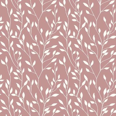 Tissu Popeline de Coton Elise Végétal délicat sur fond Vieux rose - Par 10 cm