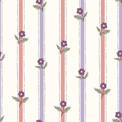 Tissu Popeline de Coton Margaux Rayé floral sur fond Ecru - Par 10 cm
