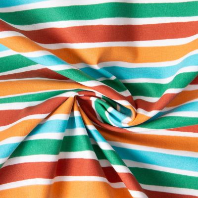 Tissu Coton imprimé Théo rayures Arc-en-ciel sur fond Blanc cassé - Par 10 cm