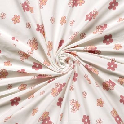 Tissu Jersey Coton imprimé Rosalie Petites fleurs rose pastels sur fond Ecru - Par 10 cm