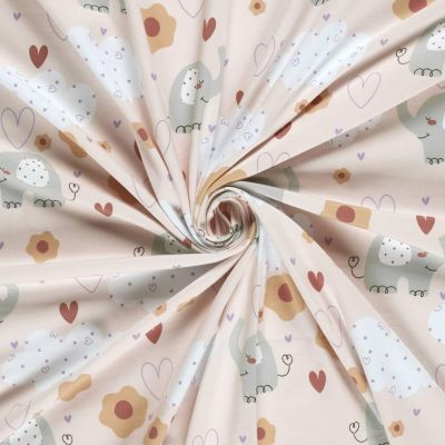 Tissu Jersey Coton imprimé Love &amp; Jumbo Elephants sur fond Rose pastel - Par 10 cm