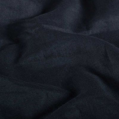 Tissu Lin Coton lavé uni Bleu marine - Par 10 cm