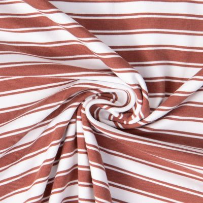Tissu Jersey Coton imprimé Malo rayures Vieux rose sur fond Blanc - Par 10 cm