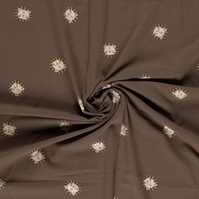 Tissu Jersey Coton imprimé Leo têtes de lion sur fond Marron - Par 10 cm