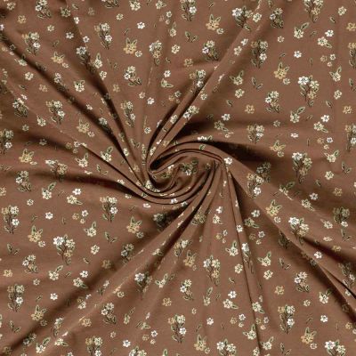 Tissu Jersey Coton imprimé Alix petites fleurs sur fond Vieux rose - Par 10 cm