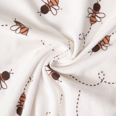 Tissu Maille Jersey Coton Maya abeilles sur fond Ecru - Par 10 cm