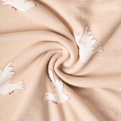 Tissu Maille Jersey Coton Ana colombes Blanc sur fond Beige - Par 10 cm