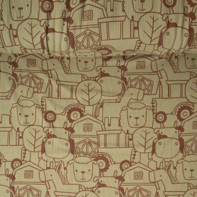 Coupon Tissu Maille Jersey Coton Zoé à la ferme sur fond Vert olive - Coupon de 170 cm