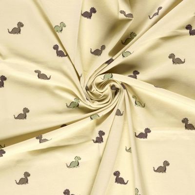 Tissu Jersey Coton imprimé Inès happy dino sur fond Beige - Par 10 cm