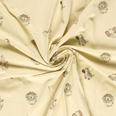 Tissu Jersey Coton imprimé Animaux du zoo sur fond Beige - Par 10 cm