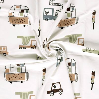 Tissu Sweat léger French Terry Noa cars sur fond Ecru - Par 10 cm