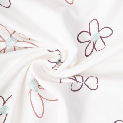Tissu Sweat léger French Terry Fleur dessinée sur fond Blanc cassé - Par 10 cm