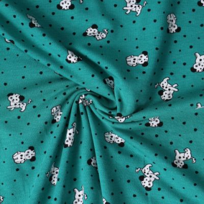 Tissu Jersey Coton imprimé Dalmatien sur fond Bleu - Par 10 cm