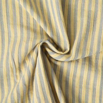Tissu Double gaze de Coton Gipsy Rayé Bleu baltique sur fond Jaune pastel - Par 10 cm