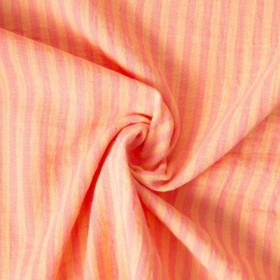 Tissu Double gaze de Coton Gipsy Rayé Sorbet sur fond Melon - Par 10 cm