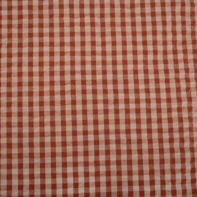 Tissu Vichy Petits carreaux 5 mm Terracotta sur fond Beige - Par 10 cm