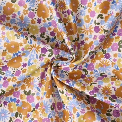 Tissu Imperméable Drava fleurs Moutarde sur fond Blanc cassé - Par 10 cm