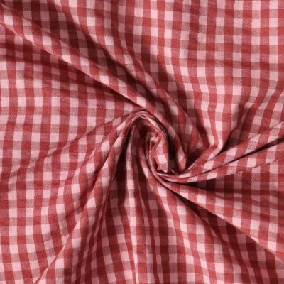 Tissu Vichy Almée Petits carreaux Rouges sur fond Rose blush - Par 10 cm