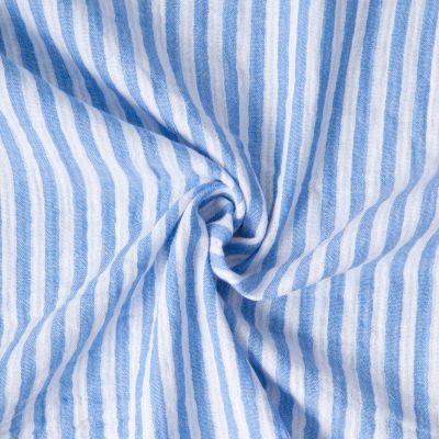 Tissu Double gaze de Coton Gipsy Rayé Bleu ciel sur fond Blanc - Par 10 cm
