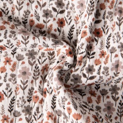 Tissu Matelassé Double gaze réversible Léonie fleurs Terracotta sur fond Ivoire - Par 10 cm