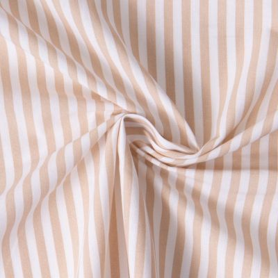 Tissu Coton imprimé Arty Edoua rayures Beige sur fond Blanc - Par 10 cm