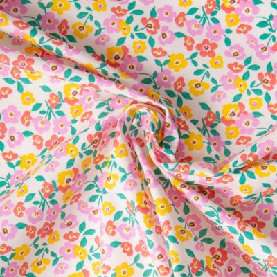 Tissu Coton enduit Thali tapis de petites Fleurs sur fond Blanc - Par 10 cm