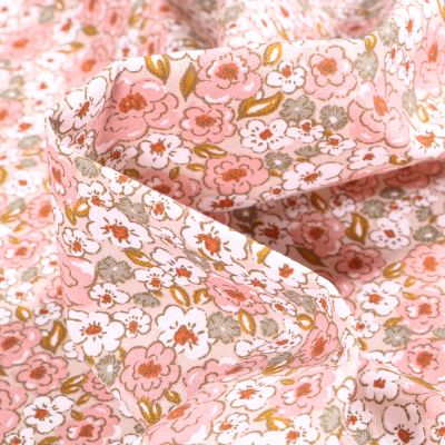Tissu Coton imprimé Arty Kalmia sur fond Rose - Par 10 cm