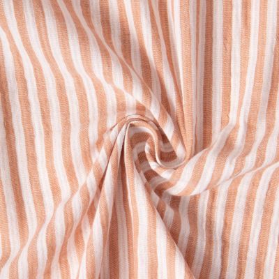 Tissu Double gaze de Coton Gipsy Rayé Camel sur fond Blanc cassé - Par 10 cm