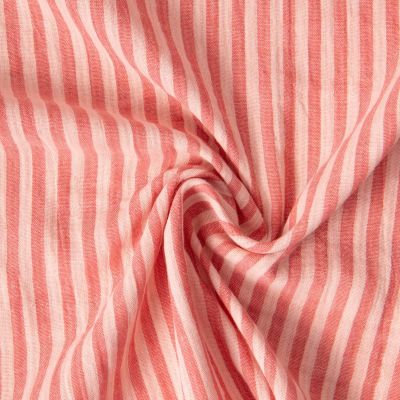 Tissu Double gaze de Coton Gipsy Rayé Saumon sur fond Rose nude - Par 10 cm