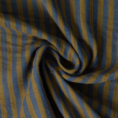 Tissu Double gaze de Coton Gipsy Rayé cobalt sur fond Bronze - Par 10 cm