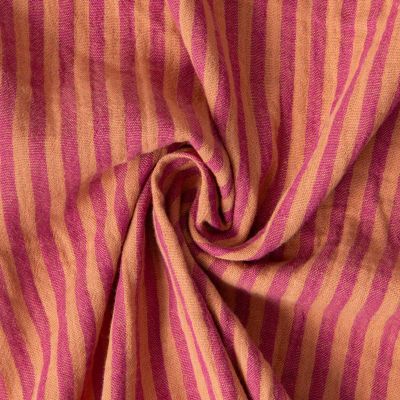 Tissu Double gaze de Coton Gipsy Rayé dahlia sur fond Cassonade - Par 10 cm