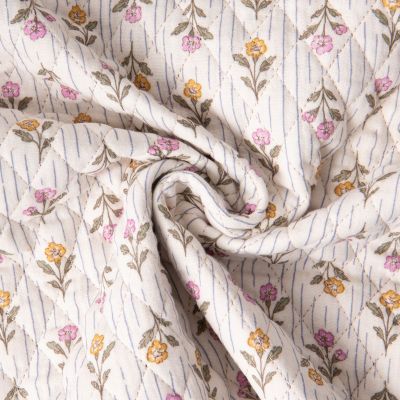 Tissu Double gaze de Coton Matelassé réversible Aesa sur fond Ecru - Par 10 cm