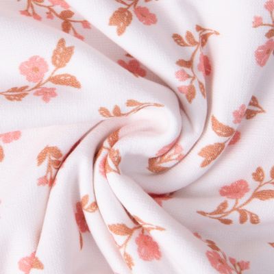 Tissu Eponge Monoface Fleuris Alina sur fond Blanc - Par 10 cm