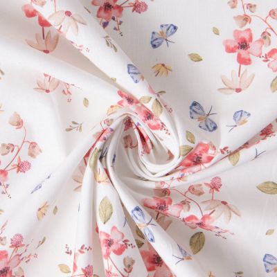 Tissu Coton imprimé digital Fleuris Amael sur fond Ecru - Par 10 cm