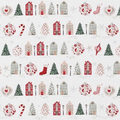 Tissu Coton imprimé Digital Arty Anvers Noël sur fond Blanc - Par 10 cm