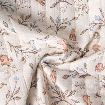 Tissu Matelassé Coton réversible Ariella Animaux de la forêt sur fond Ecru - Par 10 cm