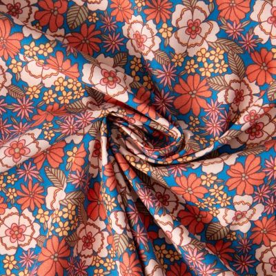 Tissu Coton imprimé Arty Fleuri Betti sur fond Bleu - Par 10 cm