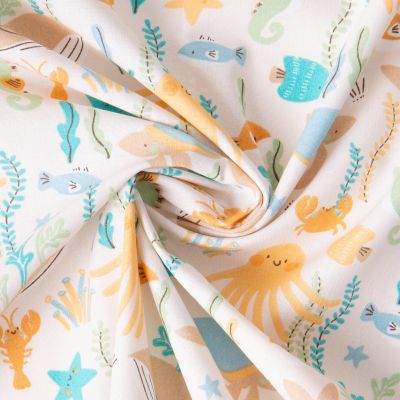 Tissu Coton imprimé Arty Animaux de l&#039;océan Bubly sur fond Jaune pastel - Par 10 cm