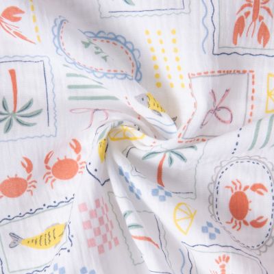 Tissu Double gaze de Coton Sardaigne sur fond Blanc - Par 10 cm