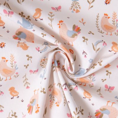 Tissu Coton imprimé Arty Coco à la ferme sur fond Blanc cassé - Par 10 cm