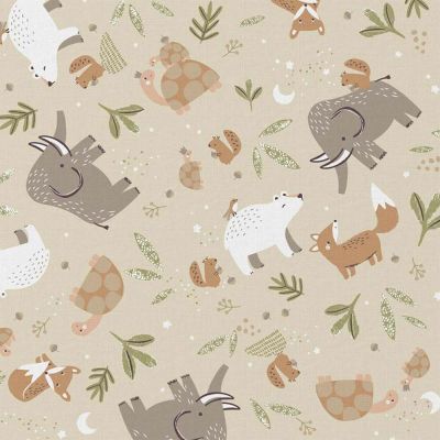Tissu Coton imprimé Arty Cromignon sur fond Cassonade - Par 10 cm