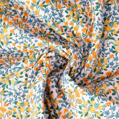 Tissu Coton Matelassé réversible Deniz fleuris sur fond Rose pastel - Par 10 cm