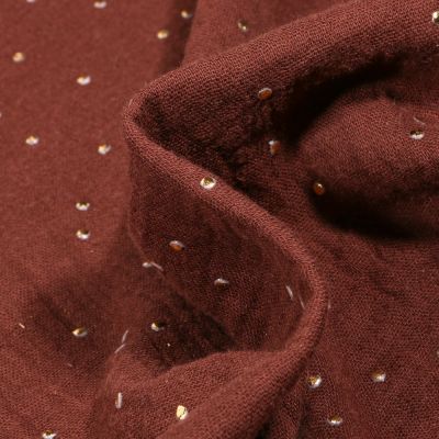 Tissu Double gaze Baya Pois dorés sur fond Marron chocolat - Par 10 cm