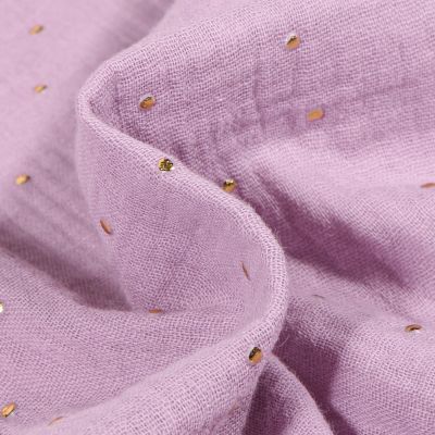 Tissu Double gaze Baya Pois dorés sur fond Lilas - Par 10 cm